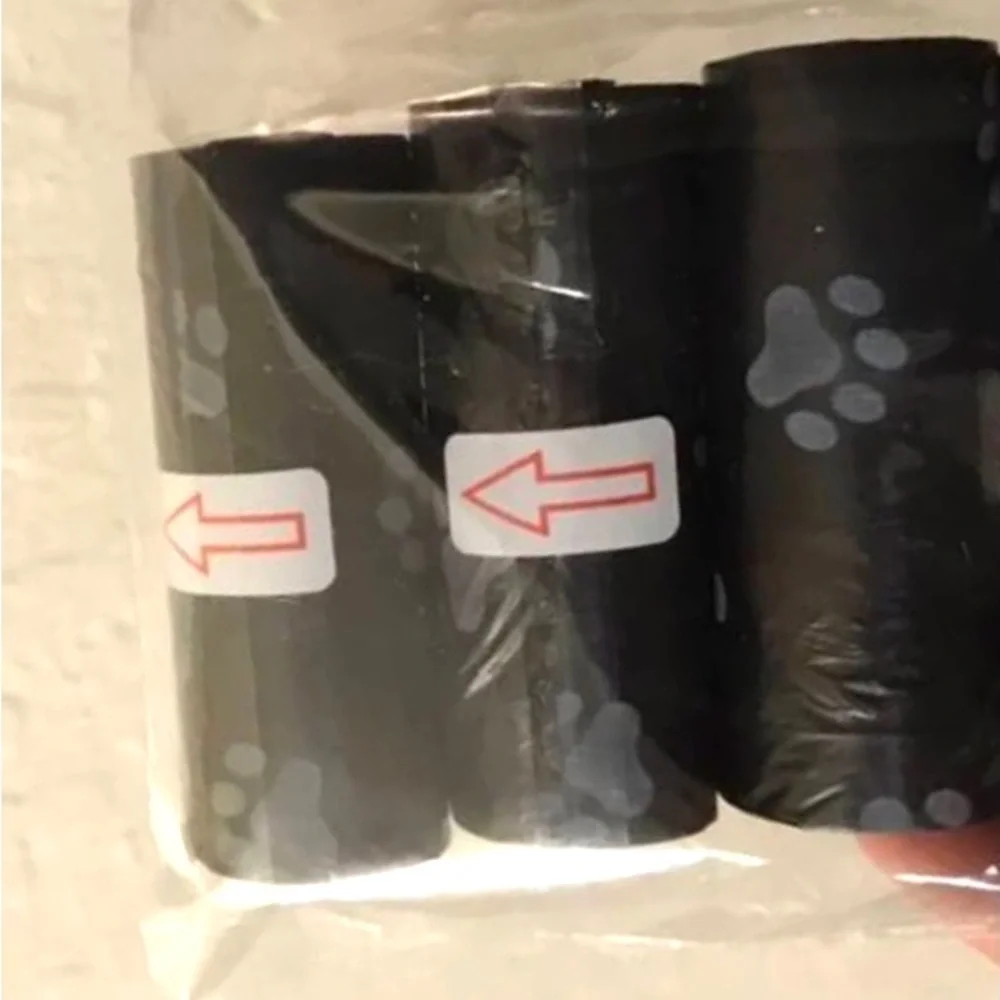 3 White Paw Print Black Poo Poop Sack Dog Pet Baggie Disposable Waste Bag Roll